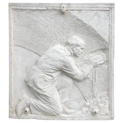 Old Bas Relief Plaster Representative A Mason, Art Deco Period
