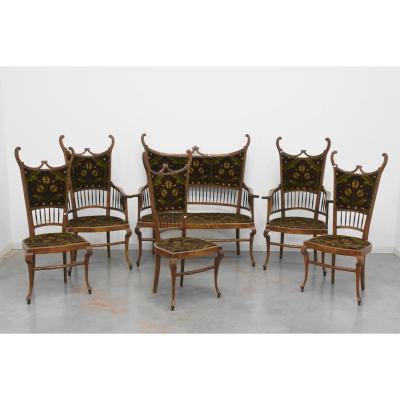 Salon Art Nouveau Composed Of 6 Seats, Circa 1900, In His Juice