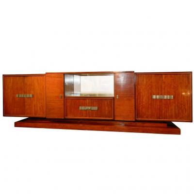 Decoene Freres, Very Large Sideboard Period Art Deco Mahogany Veneer Moire, 1930