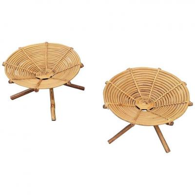 2 Cups Or Small Seats In Bamboo Circa 1970