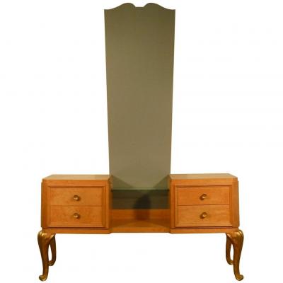 Maison Jansen, Art Deco Dressing Table In Lemon Veneer And Wood Dore Circa 1940/1950