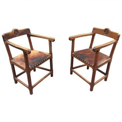 Pair Of Armchairs In Renaissance Neo Oak 1900/1920