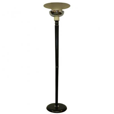 Floor Lamp Epoque Art-deco Wood Lacquer, Metal Lacquer And Chrome Metal 1930/1940