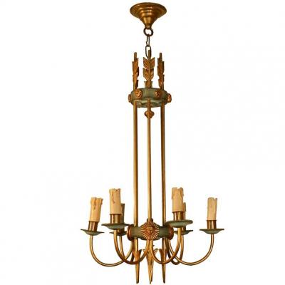 Neo Classic Chandelier In Bronze Dore, Bronze Patina And Brass Circa 1940/1950