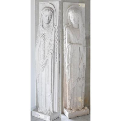 Two Large Statues (176cm) Art Deco Period In Painted Plaster Circa 1930