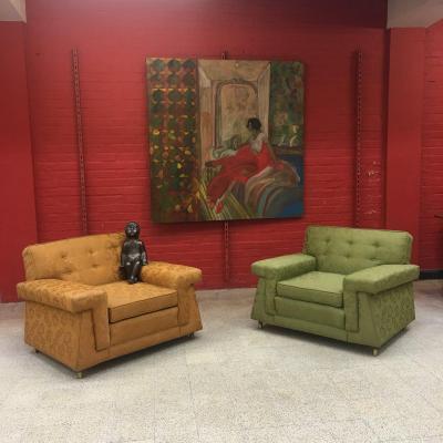 Rare Vintage Armchairs With Their Original Fabric, Usa Origin Circa 1950