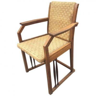 Hans Vollmer For Prag-rudniker., Oak And Rope Armchair, Austria Circa 1900