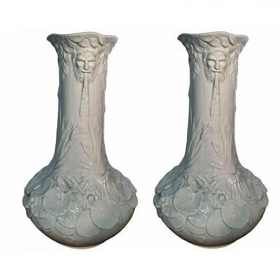 Pair Of Large Vases In 1900 Style Ceramic