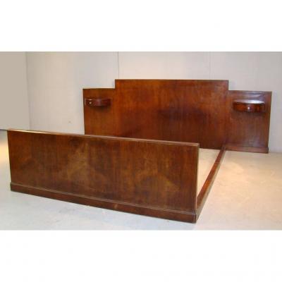 Jules Leleu, Art Deco Period Mahogany Bed Circa 1927 Referenced,