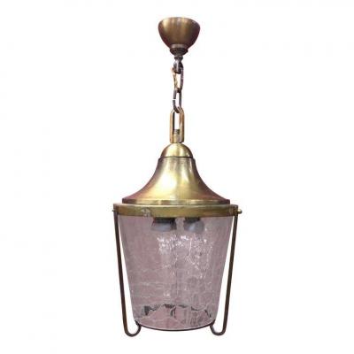 Jean Perzel, Large Art Deco Lantern In Brass And Glass, Circa 1960