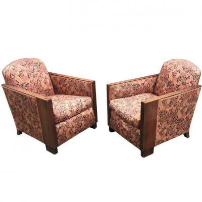 Pair Of Elegant Art Deco Mahogany Armchairs Circa 1930