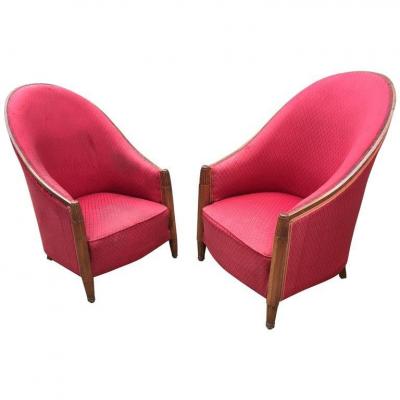 Joubert Et Petit (modern Interior Decoration) Pair Of Mahogany Armchairs Art Deco Period,