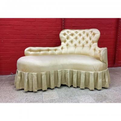 Napoleon III Style Sofa, Covered With Yellow Satin In The 70s,