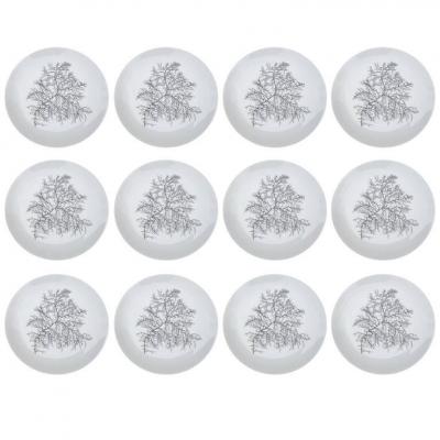 Francoise Adnet, 12 Plates, Limoges Porcelain Around 1980