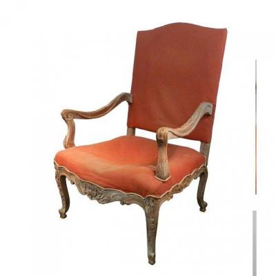 Large Old Louis XV Style Armchair, End XIX