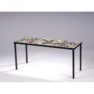 Living Room Table, In The Style Of Jacques Avoinet, Circa 1960 (cement, Glass And Metal)