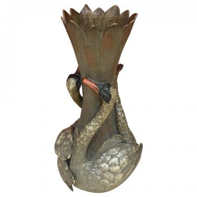 Very Large Art Nouveau Vase In Polychrome Terracotta (a Dechiffrer Brand) Circa 1900