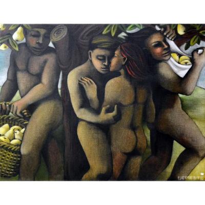 Michèle Demedts (1958), Large Oil On Canvas Circa 1970/1980