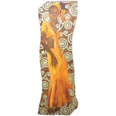 Large Painting, Mixed Media, Life-size, On Elm Board, Circa 1970/1980