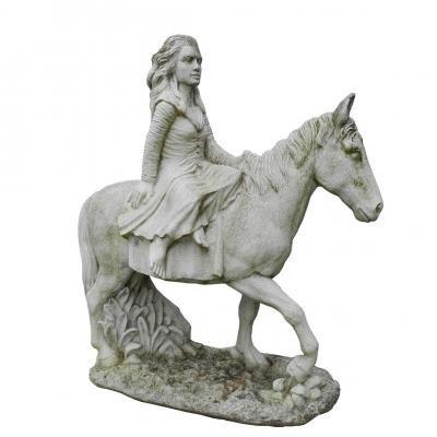 Large Equestrian Garden Statue Neo-romantic In Reconstituted Stone Around 1950