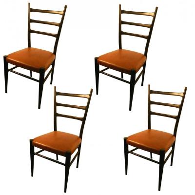 4 Chairs In Blackened Wood, Italian Style Circa 1950/1960