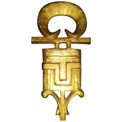 Brooch Signed Line Vautrin In Gilt Bronze, Circa 1950/1960