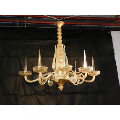 Andre Arbus Large Art Deco Chandelier With 8 Arms Veronese Edition Circa 1930/1940