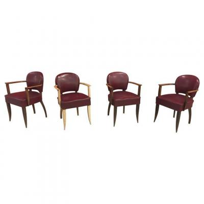 4 Art Deco Armchairs In The Style Of Jules Leleu Circa 1930