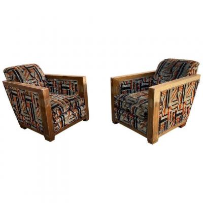Pair Of Large And Deep Art Deco Armchairs In Mahogany Circa 1930