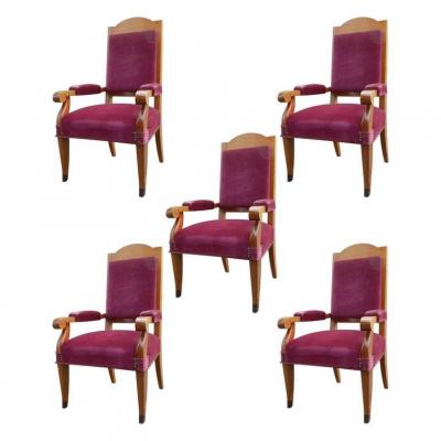 Andre Arbus (dans Le Gout De) Suite Of 5 Large Art Deco Armchairs Around 1940/1950