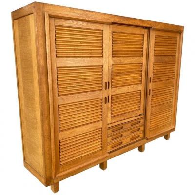 Guillerme And Chambron, Large Japanese Oak Wardrobe, Your House Edition, Circa 1970