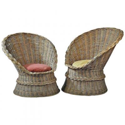 Two Rattan Armchairs, Circa 1960