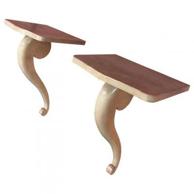 Pair Of Small Sycamore Wall Consoles In Art Deco Style Circa 1940/1950