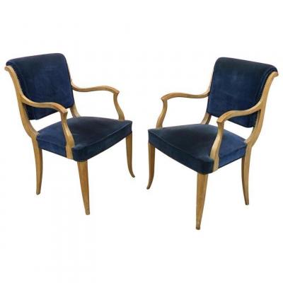 René Prou (attributed To) Pair Of Art Deco Armchair In Lacquered Wood, Circa 1940/1950