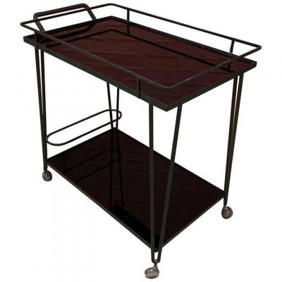 Rolling Bar, Lacquered Metal And Marbrite Trays, Circa 1950