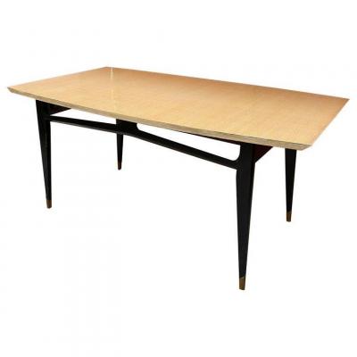 Table In Ash, Blackened Wood And Brass In The Style Of The Raphael House, Circa 1950/1960