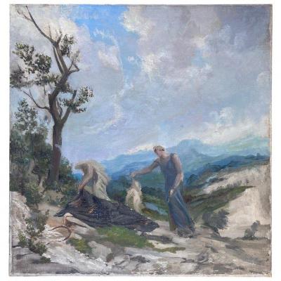 Alfons Verheyen, (1903-1990) "the Death Of The Poet", Oil On Canvas Circa 1940