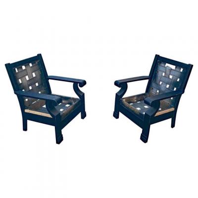 Pair Of Neo Classic Armchairs In Blackened Oak, Circa 1940/1950, To Restore