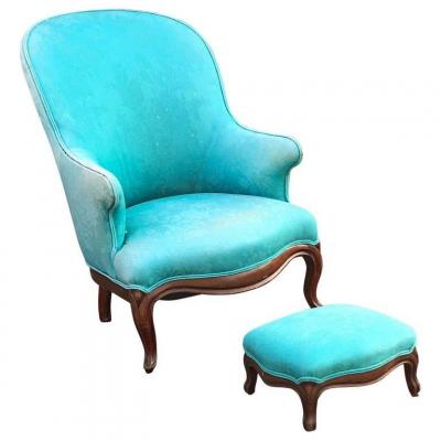 Louis Philippe Armchair And Its Footrest Circa 1950