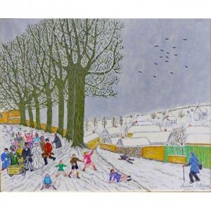 André Salaùn (1925-2005) "carnival Under The Lime Trees" Oil On Canvas Circa 1970