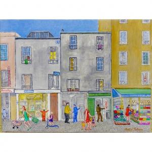 André Salaùn (1921-2005) "lively Shopping Street" Oil On Canvas Circa 1970