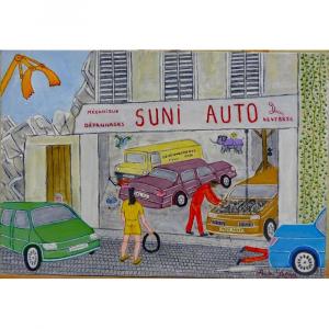 André Salaùn (1921-2005) "suni Auto" Oil On Canvas Circa 1970