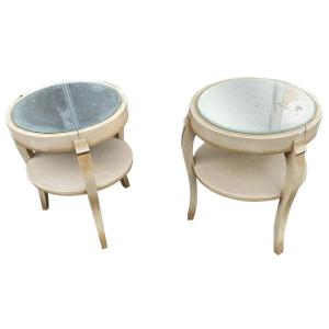 Pair Of Art Deco Gueridons In Lacquered Wood And Mirror Circa 1940/1950