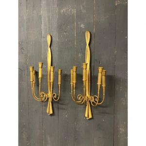 Pair Of Large Bronze Sconces Attributed To Riccardo Scarpa, Circa 1960