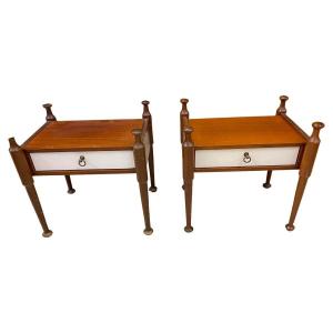 Pair Of Teak And Lacquered Wood Bedside Tables Circa 1960
