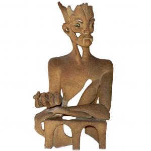 David M. Fantastic Sculpture, In Terre Chamottee. Monogram And Date 1980.