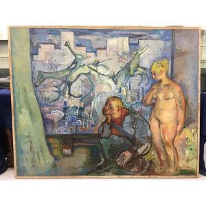 Henri Saada (1906-1976) "the Artist's Dream" Large Oil On Canvas, Signed