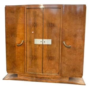 Art Deco Cabinet In Amboyna Burl And Parchment, Brass, Circa 1930