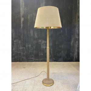 Floor Lamp Sheathed In Skin, Returned Leather And Brass Circa 1960/1970