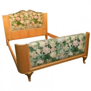 "maison Jansen, Art Deco Bed In Lemon Veneer And Dore Wood Circa 1940/1950"